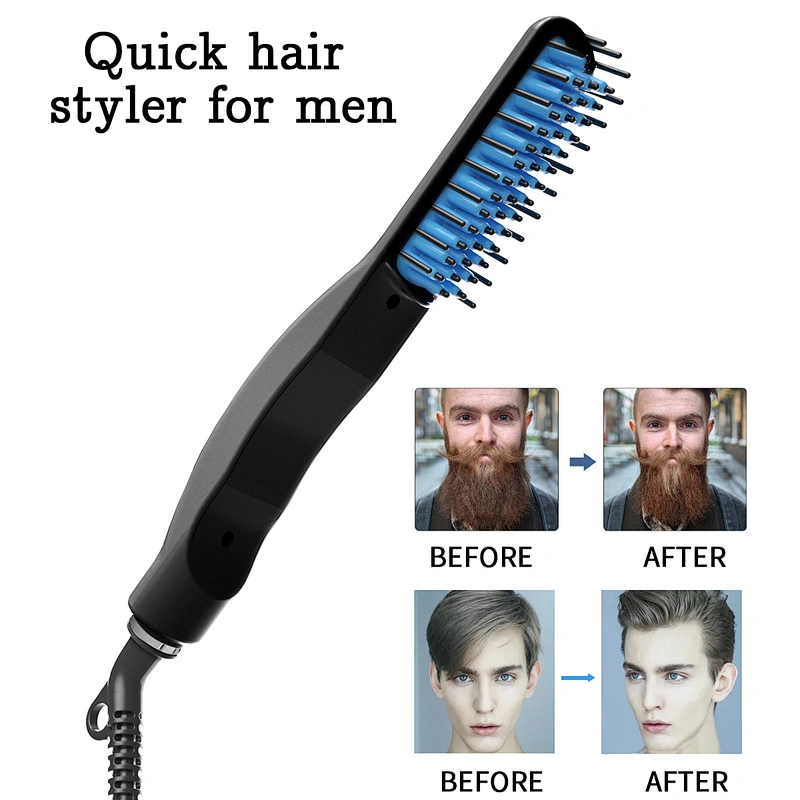 Edunicysh Beard Straightener for Men - Anti-Scald Beard Straightening Comb Hair Straightening Brush, Quick Styling Electric Hot Comb with LED Display and Temperature Control Settings(Black)