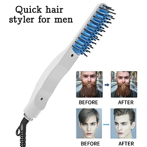 Edunicysh Beard Straightener for Men - Anti-Scald Beard Straightening Comb Hair Straightening Brush, Quick Styling Electric Hot Comb with LED Display and Temperature Control Settings(White)