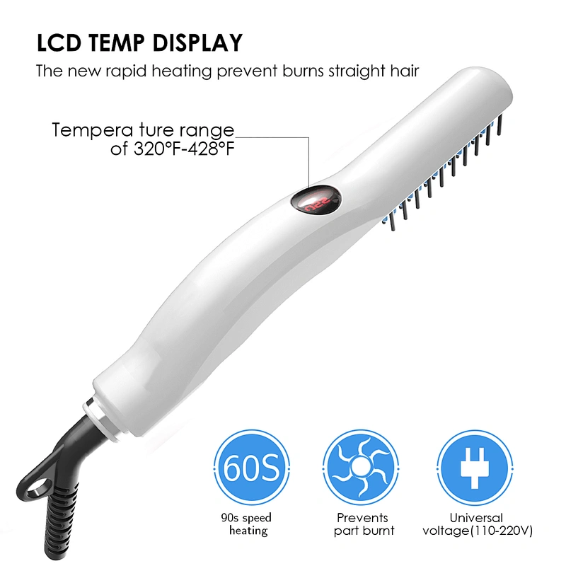 Edunicysh Beard Straightener for Men - Anti-Scald Beard Straightening Comb Hair Straightening Brush, Quick Styling Electric Hot Comb with LED Display and Temperature Control Settings(White)