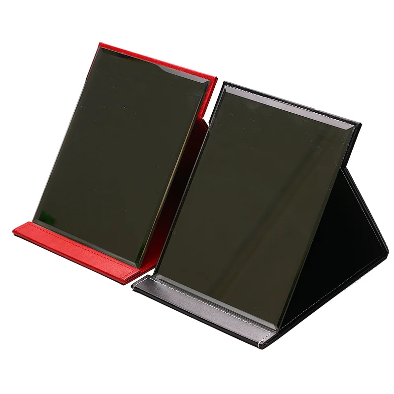 Erokicysh Factory Wholesale Folding PU Mirror Travelling  Portable High Definition PU Makeup Mirror