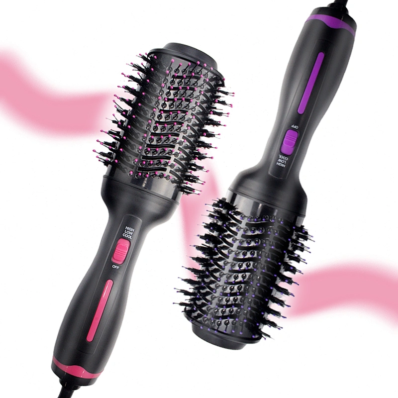 Erokicysh Pink Color Hot Air Brush 3 in 1 Anti-Scald Negative Ionic Technology Ceramic Coating Hot Air Hair Dryer Straightener