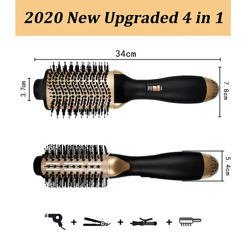 Erokicysh 2020 New Upgraded 4 in 1 Hair Straightener 3 Heat Settings Ceramic Coating Anti Scald Hot Air Brush