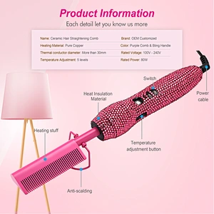 Erokicysh Hot Comb 360 Swivel Cord Portable Black Hair Straightener Brush