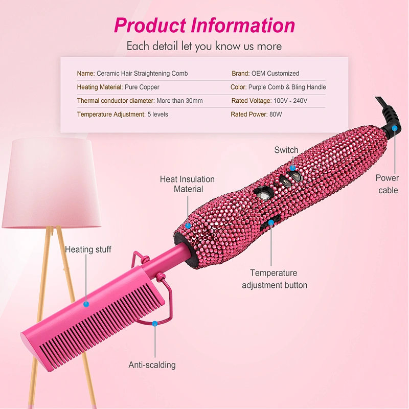 Erokicysh Hot Comb 360 Swivel Cord Portable Black Hair Straightener Brush