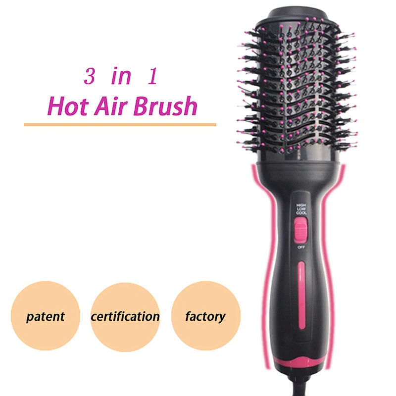 Erokicysh Pink Color Hot Air Brush 3 in 1 Anti-Scald Negative Ionic Technology Ceramic Coating Hot Air Hair Dryer Straightener