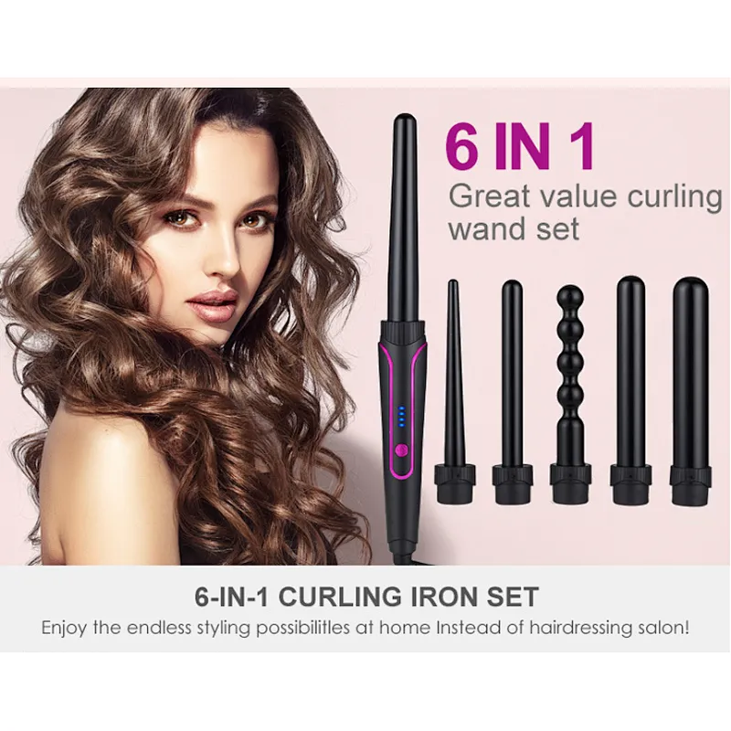 Hair Curling Iron Interchangeable Hair Curler 6 in 1 Curling Wand Set