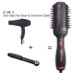 Erokicysh Pink Color Hot Air Brush 3 in 1 Anti-Scald Negative Ionic Technology Ceramic Coating Hot Air Hair Dryer Straightener