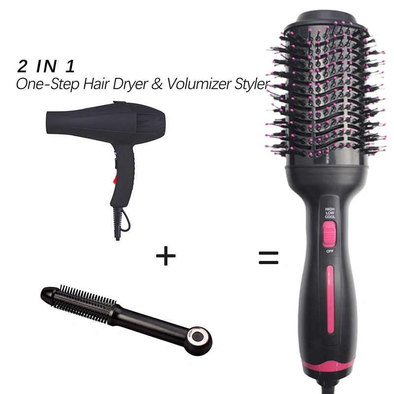 Erokicysh Pink Color Hot Air Brush 3 in 1 Anti-Scald Negative Ionic Technology Ceramic Coating Hot Air Hair Dryer Straightener