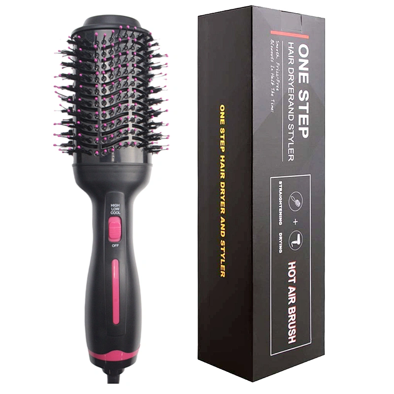 Erokicysh Pink Color Hot Air Brush 3 in 1 Anti-Scald Negative Ionic Technology Ceramic Coating Hot Air Hair Dryer Straightener