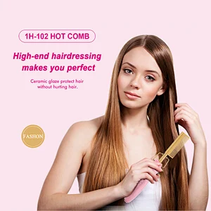 Edunicysh Hot Comb 360 Swivel Cord Portable Black Hair Straightener Comb PTC Ceramic Heating Hair Straightener Brush