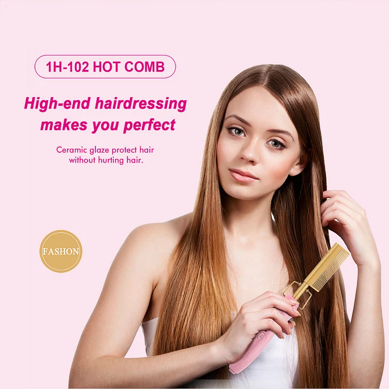 Edunicysh Hot Comb 360 Swivel Cord Portable Black Hair Straightener Comb PTC Ceramic Heating Hair Straightener Brush