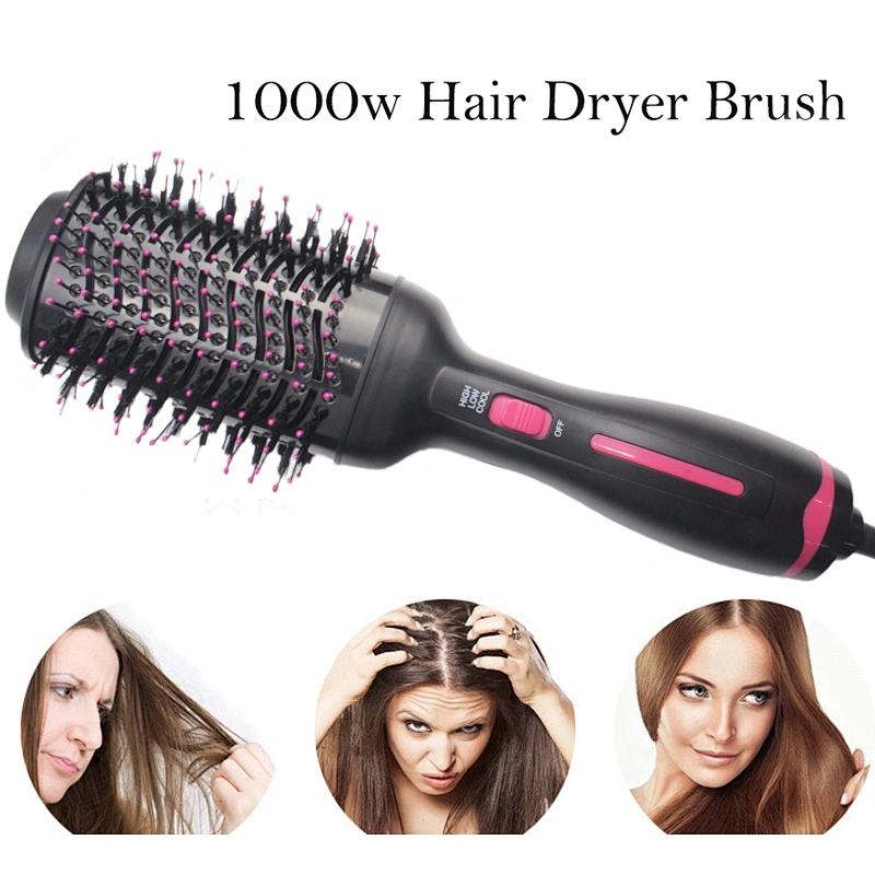 Erokicysh Pink Color Hot Air Brush 3 in 1 Anti-Scald Negative Ionic Technology Ceramic Coating Hot Air Hair Dryer Straightener