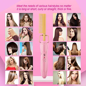 Edunicysh Hot Comb 360 Swivel Cord Portable Black Hair Straightener Comb PTC Ceramic Heating Hair Straightener Brush