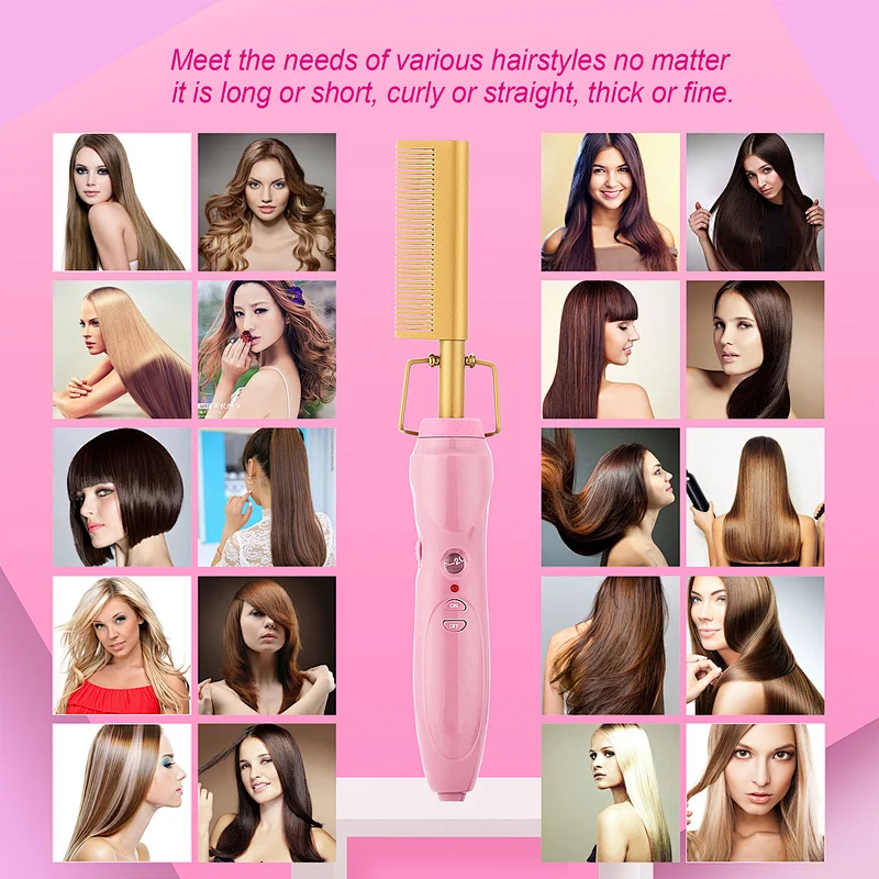 Edunicysh Hot Comb 360 Swivel Cord Portable Black Hair Straightener Comb PTC Ceramic Heating Hair Straightener Brush