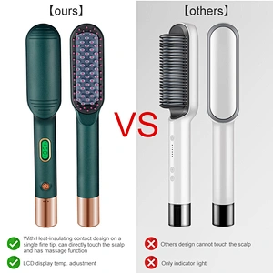 Edunicysh Portable Hair Straightener LCD Display Temperature Adujustment 2 in 1 Instant Heating Hair Straightener Brush