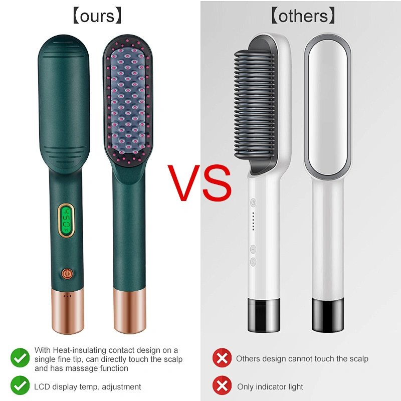 Edunicysh Portable Hair Straightener LCD Display Temperature Adujustment 2 in 1 Instant Heating Hair Straightener Brush