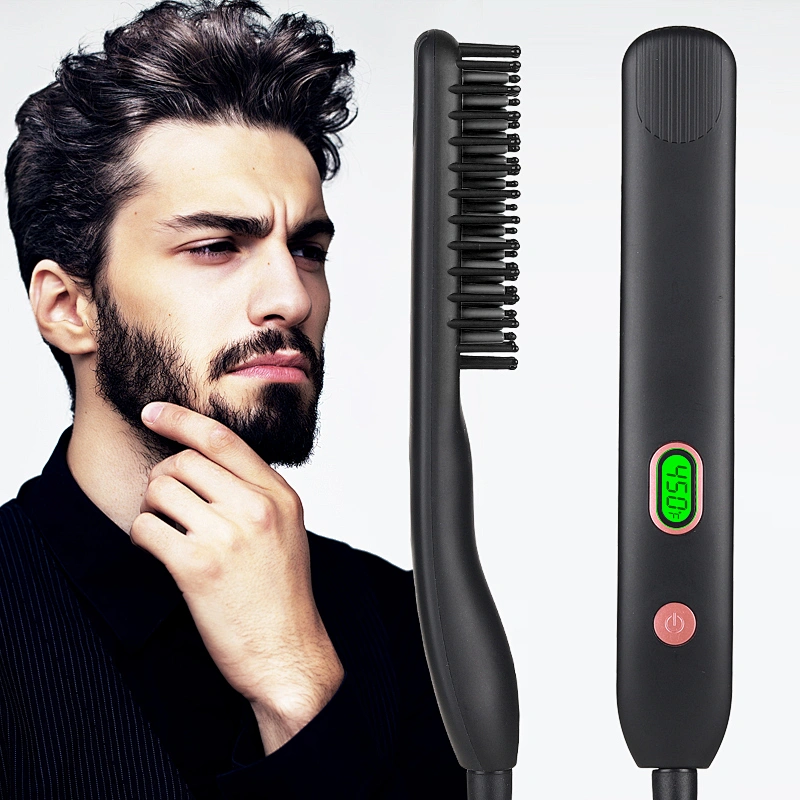 Erokicysh Portable Hair Straightener LCD Display Temperature Adujustment Instant Heating Hair Straightener Brush
