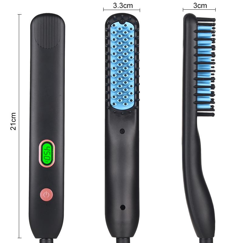 Erokicysh Portable Hair Straightener LCD Display Temperature Adujustment Instant Heating Hair Straightener Brush
