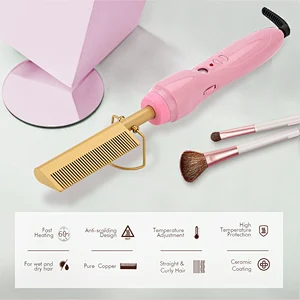 Edunicysh Hot Comb 360 Swivel Cord Portable Black Hair Straightener Comb PTC Ceramic Heating Hair Straightener Brush
