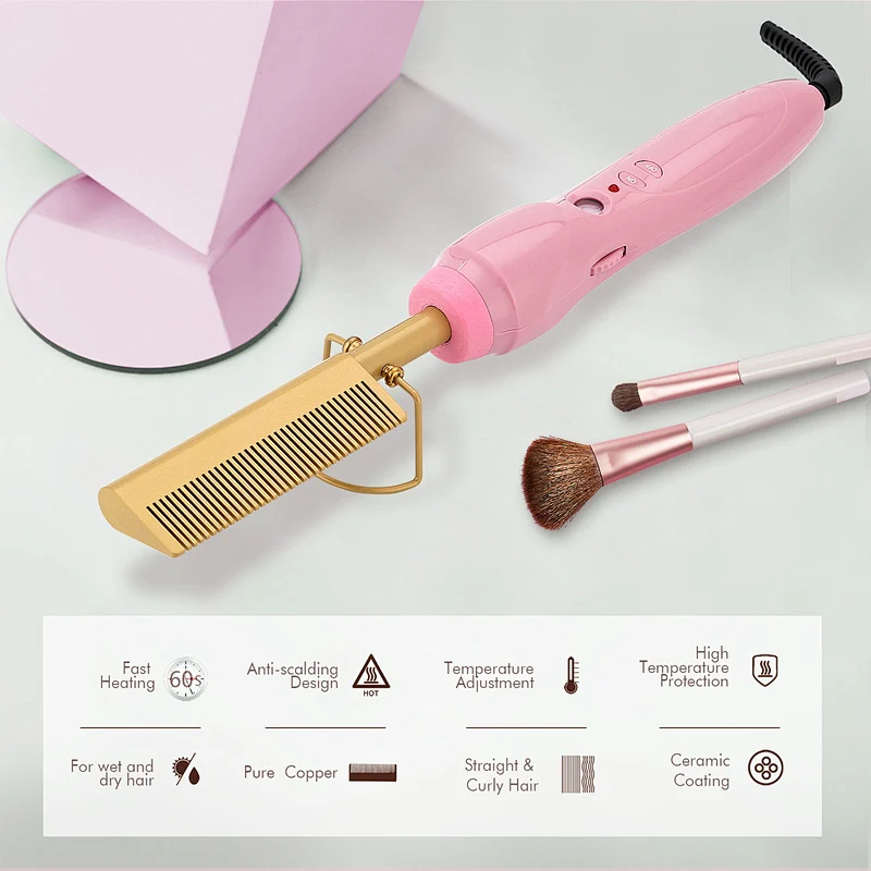Edunicysh Hot Comb 360 Swivel Cord Portable Black Hair Straightener Comb PTC Ceramic Heating Hair Straightener Brush