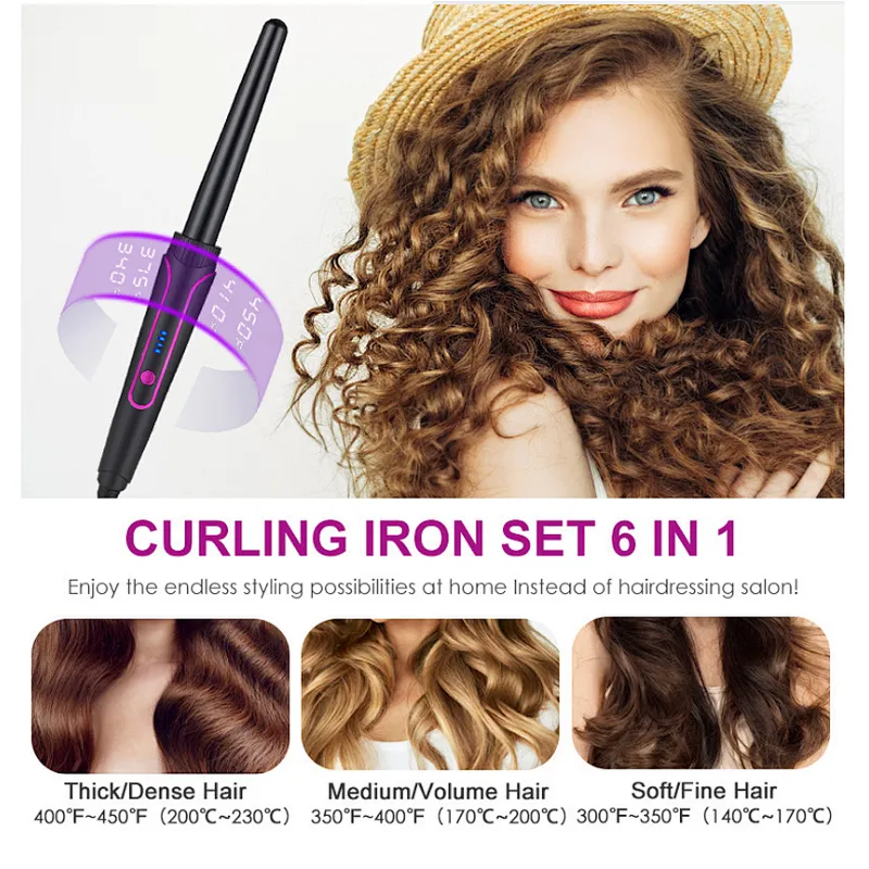 Hair Curling Iron Interchangeable Hair Curler 6 in 1 Curling Wand Set