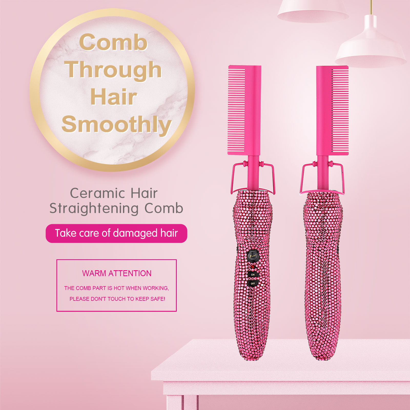 Erokicysh Hot Comb 360 Swivel Cord Portable Black Hair Straightener Brush