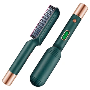 Edunicysh Portable Hair Straightener LCD Display Temperature Adujustment 2 in 1 Instant Heating Hair Straightener Brush