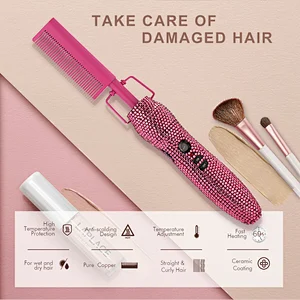 Erokicysh Hot Comb 360 Swivel Cord Portable Black Hair Straightener Brush