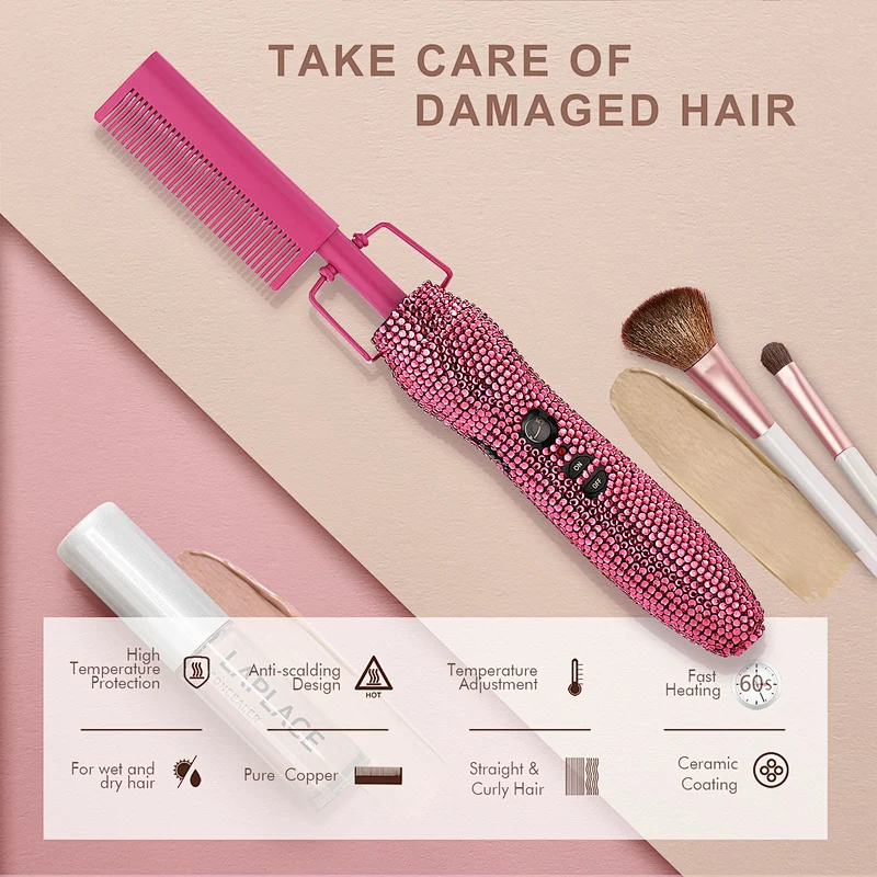 Erokicysh Hot Comb 360 Swivel Cord Portable Black Hair Straightener Brush