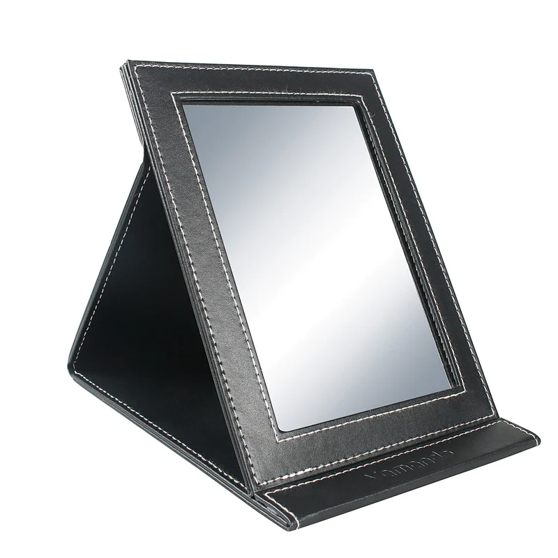 Erokicysh Factory Wholesale Folding PU Mirror Travelling  Portable High Definition PU Makeup Mirror