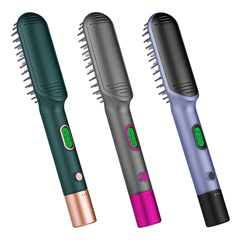 Edunicysh Portable Hair Straightener LCD Display Temperature Adujustment 2 in 1 Instant Heating Hair Straightener Brush