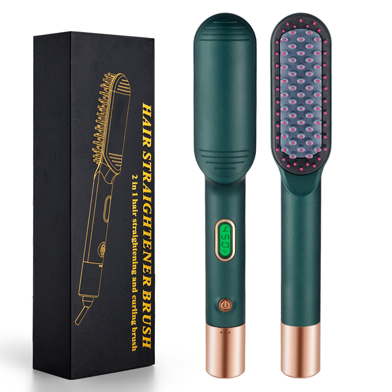 Edunicysh Portable Hair Straightener LCD Display Temperature Adujustment 2 in 1 Instant Heating Hair Straightener Brush