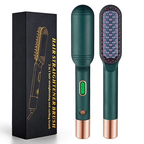 Edunicysh Portable Hair Straightener LCD Display Temperature Adujustment 2 in 1 Instant Heating Hair Straightener Brush