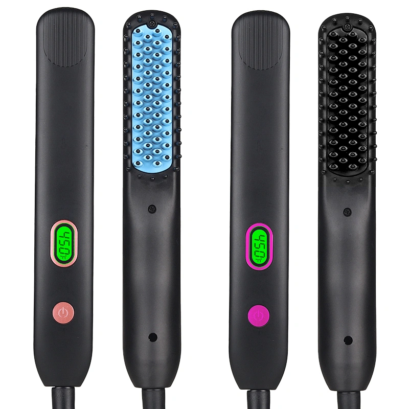 Erokicysh Portable Hair Straightener LCD Display Temperature Adujustment Instant Heating Hair Straightener Brush