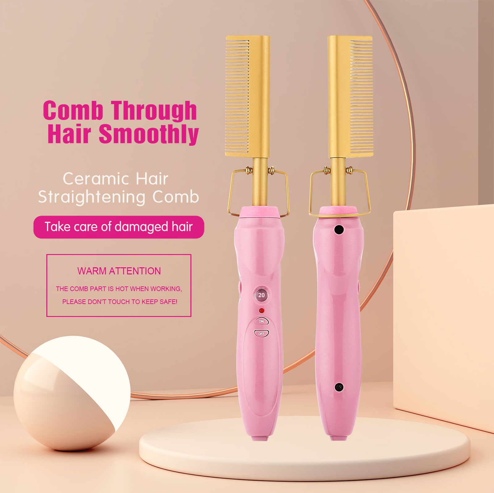 Edunicysh Hot Comb 360 Swivel Cord Portable Black Hair Straightener Comb PTC Ceramic Heating Hair Straightener Brush