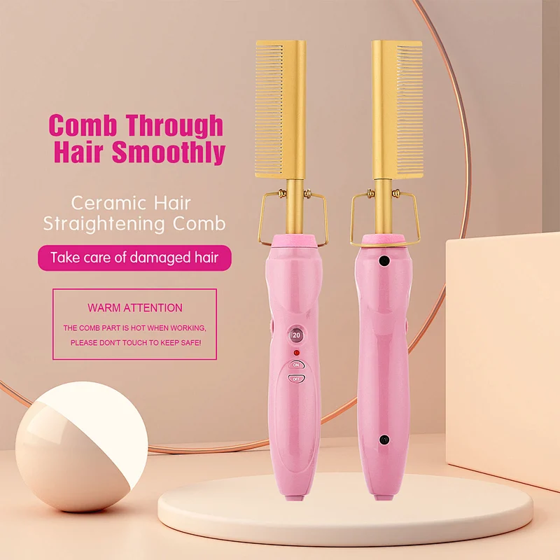 Edunicysh Hot Comb 360 Swivel Cord Portable Black Hair Straightener Comb PTC Ceramic Heating Hair Straightener Brush