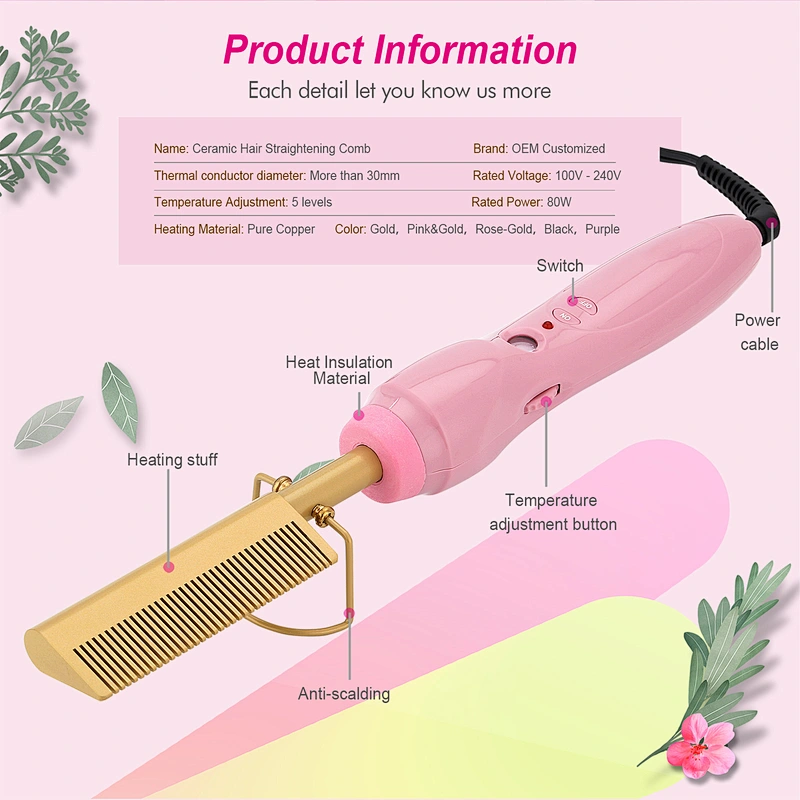 Edunicysh Hot Comb 360 Swivel Cord Portable Black Hair Straightener Comb PTC Ceramic Heating Hair Straightener Brush