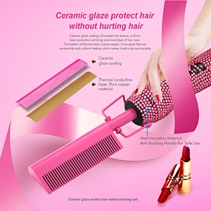 Erokicysh Hot Comb 360 Swivel Cord Portable Black Hair Straightener Brush