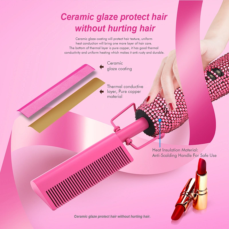 Erokicysh Hot Comb 360 Swivel Cord Portable Black Hair Straightener Brush