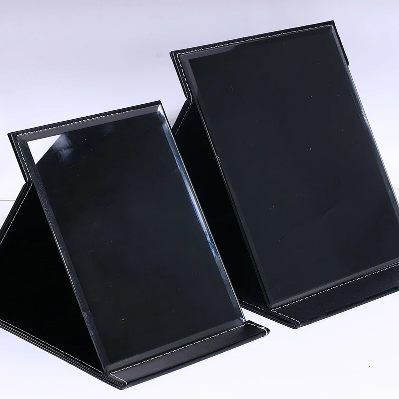 Erokicysh Factory Wholesale Folding PU Mirror Travelling  Portable High Definition PU Makeup Mirror