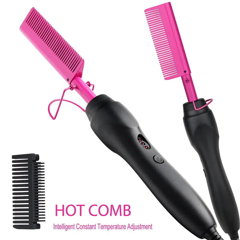 Erokicysh Hot Comb Hair Straightener Electric Pressing Comb Portable Travel Anti-Scald Beard Straightener Press Comb Ceramic Comb Portable Curling Iron Heated Brush Flat Iron Curler Hair Straightening Brush