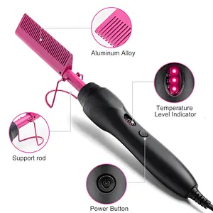 Erokicysh Hot Comb Hair Straightener Electric Pressing Comb Portable Travel Anti-Scald Beard Straightener Press Comb Ceramic Comb Portable Curling Iron Heated Brush Flat Iron Curler Hair Straightening Brush
