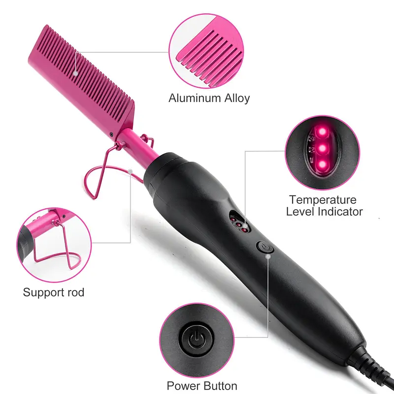 Erokicysh Hot Comb Hair Straightener Electric Pressing Comb Portable Travel Anti-Scald Beard Straightener Press Comb Ceramic Comb Portable Curling Iron Heated Brush Flat Iron Curler Hair Straightening Brush