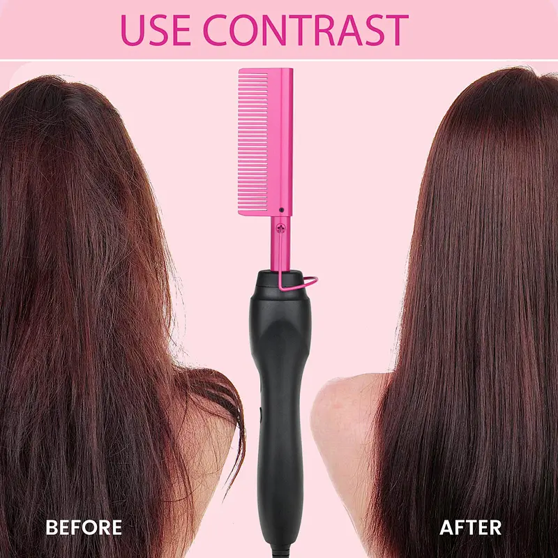 Erokicysh Hot Comb Hair Straightener Electric Pressing Comb Portable Travel Anti-Scald Beard Straightener Press Comb Ceramic Comb Portable Curling Iron Heated Brush Flat Iron Curler Hair Straightening Brush