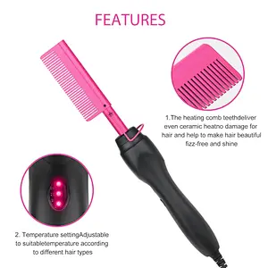 Erokicysh Hot Comb Hair Straightener Electric Pressing Comb Portable Travel Anti-Scald Beard Straightener Press Comb Ceramic Comb Portable Curling Iron Heated Brush Flat Iron Curler Hair Straightening Brush