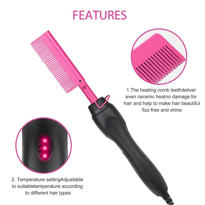 Erokicysh Hot Comb Hair Straightener Electric Pressing Comb Portable Travel Anti-Scald Beard Straightener Press Comb Ceramic Comb Portable Curling Iron Heated Brush Flat Iron Curler Hair Straightening Brush