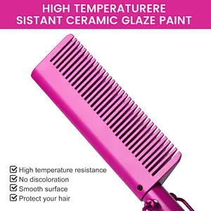 Erokicysh Hot Comb Hair Straightener Electric Pressing Comb Portable Travel Anti-Scald Beard Straightener Press Comb Ceramic Comb Portable Curling Iron Heated Brush Flat Iron Curler Hair Straightening Brush