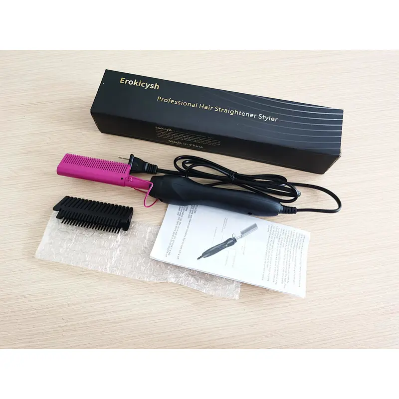 Erokicysh Hot Comb Hair Straightener Electric Pressing Comb Portable Travel Anti-Scald Beard Straightener Press Comb Ceramic Comb Portable Curling Iron Heated Brush Flat Iron Curler Hair Straightening Brush