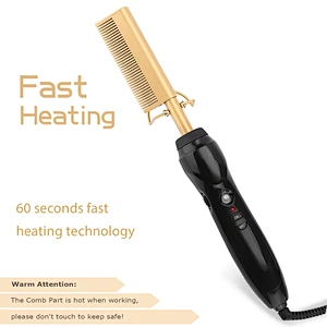 Erokicysh Electric Hot Comb Hair Straightener Heat Pressing Comb Ceramic Portable Curling Iron Anti-Scald Wigs Beard Hair Straightener Press Comb Travel Flat Iron Hair Straightening Brush for Natural Black