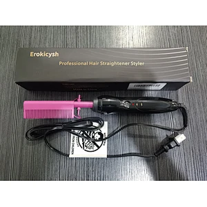 Erokicysh Electric Hot Comb Hair Straightener Heating Press Comb Ceramic Curling Flat Iron Curler Designed Hair Straightening Brush,Portable Anti-Scald Beard Straightener Pressing Comb for Natural Black wigs